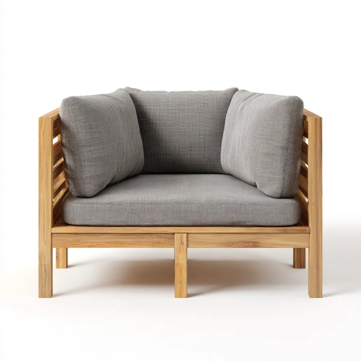 Sofa ogrodowa, Taras Krzesełka hol Szara z drewna tekowego z poduszką poliestrową prostokątna 90 x 85 x 75 cm