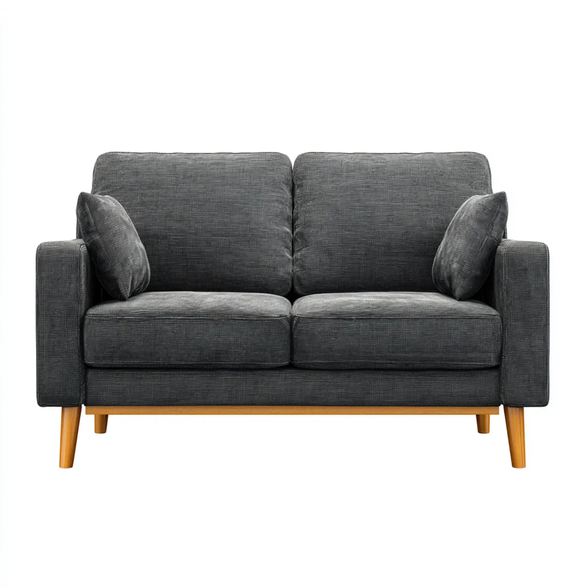 Sofa, 2-fotelikowa sofa ciemnoszara z tapicerką poliestrową i litymi nóżkami z drewna prostokątnymi 150 x 85 x 85 cm