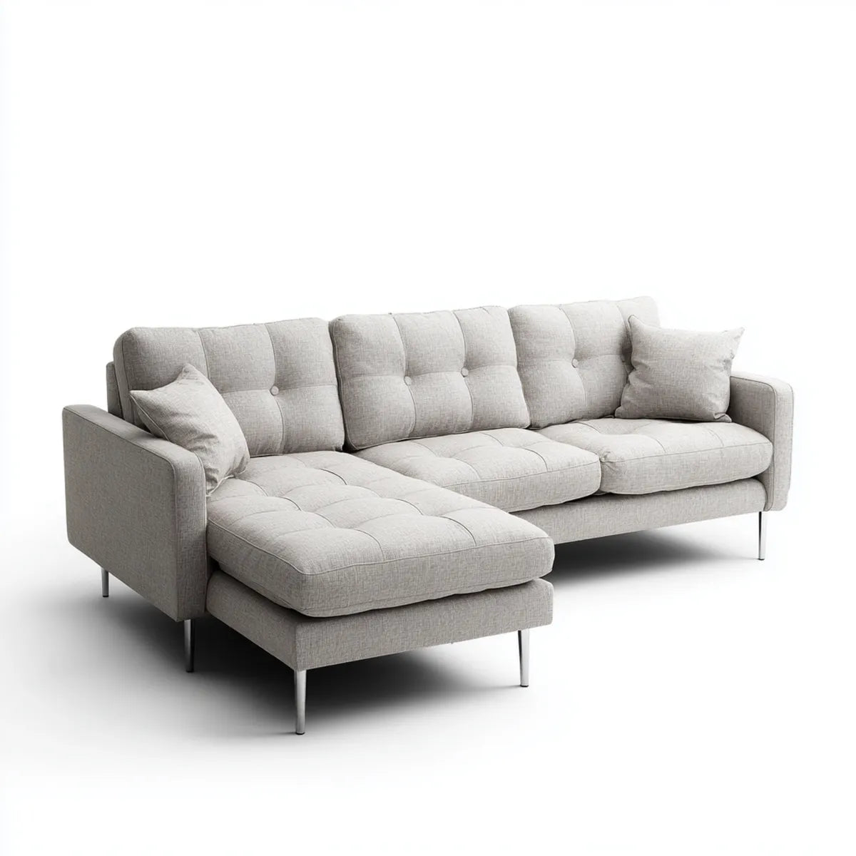 Sofa, Kanapa narożna z jasnoszarym dzbankiem 250 x 160 x 85 cm pianka poliestrowa prostokątna