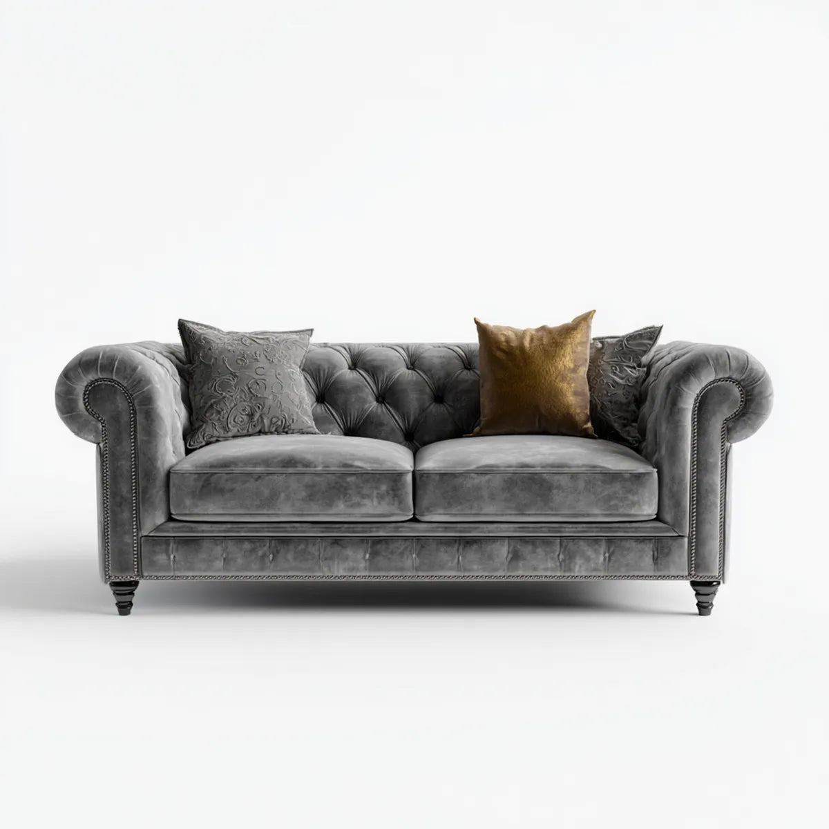 Sofa, Chesterfield Sofa 2 -Foater szary 170 x 90 x 78 cm poliester aksamit