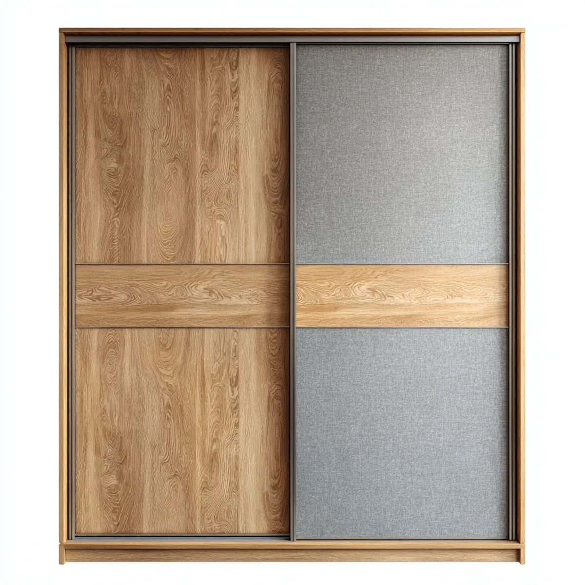 Szafa z 2 drzwiami przesuwnymi, dąb naturalny i szary 180 x 60 x 220 cm w prostokątnych panelach laminowanych