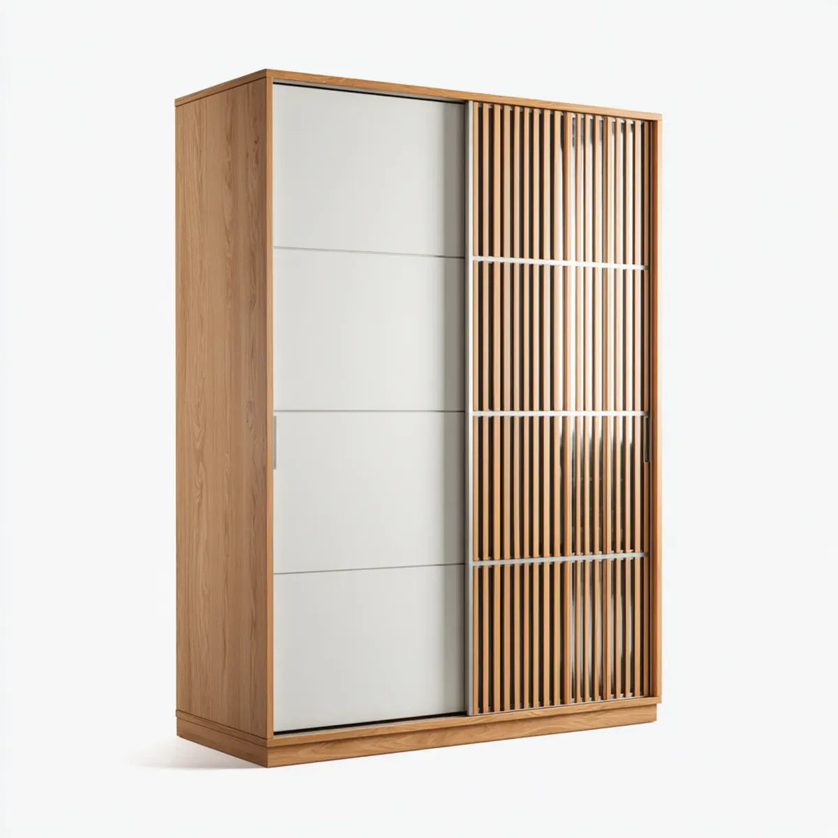 Szafa z 2 drzwi przesuwne dąb naturalny i biały 120 x 60 x 200 cm fornir MDF prostokątna dąb