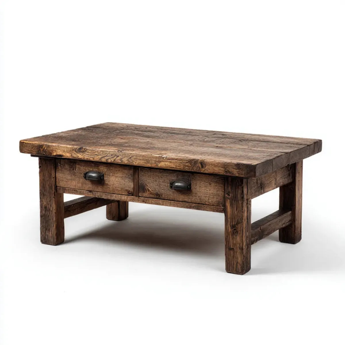 Stolik kawowy, Stół do kawy Brązowy 110 x 60 x 45 cm drewno lite używane prostokątne z 2 szufladami