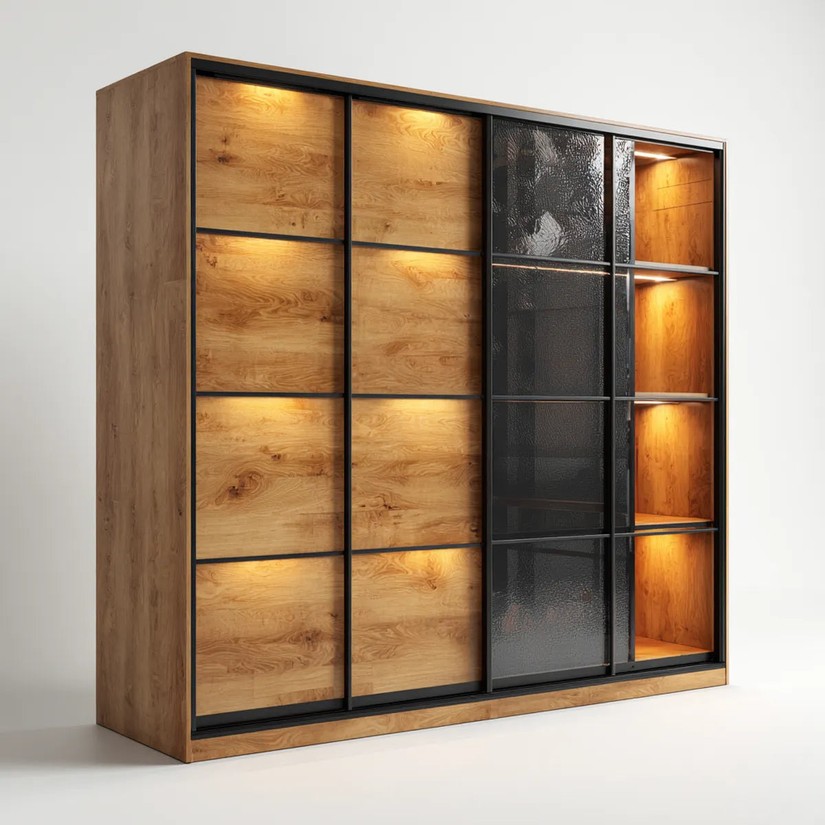 Szafa z drzwiami przesuwanymi dębu i czarny 240 x 60 x 220 cm w MDF hartowane szkło i prostokątna stal