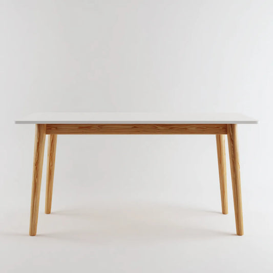 Stół do jadalni, Biały prostokątny stół jadalny 140 x 80 x 75 cm MDF lite nóżki sosnowe top