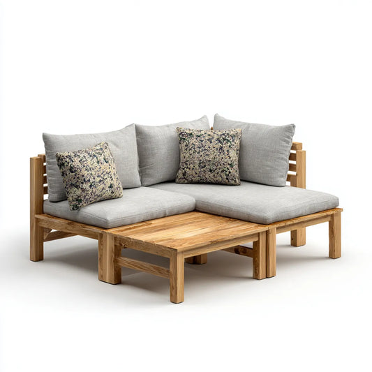 Sofa ogrodowa, Zestaw do barierki ogrodowej szary Naturalna 200 x 200 x 75 cm litego drewna tekowego w kształcie L