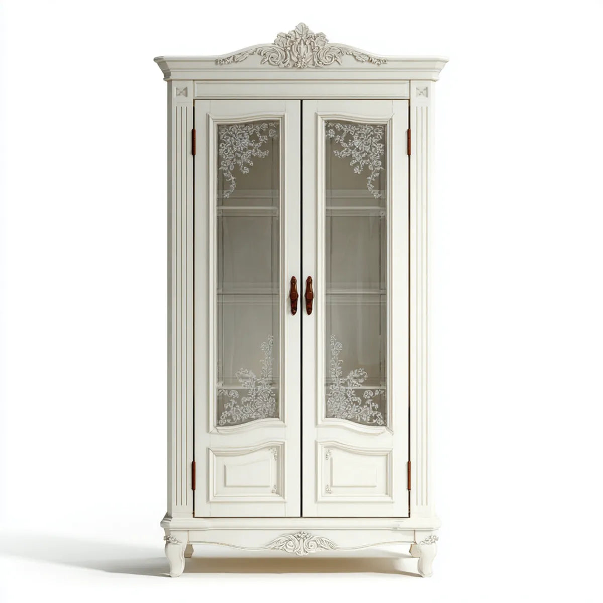 Szafa z 2 białymi drzwiami z kości słoniowej ze szkła ozdobione 110 x 55 x 210 cm w MDF i hartowane szkło