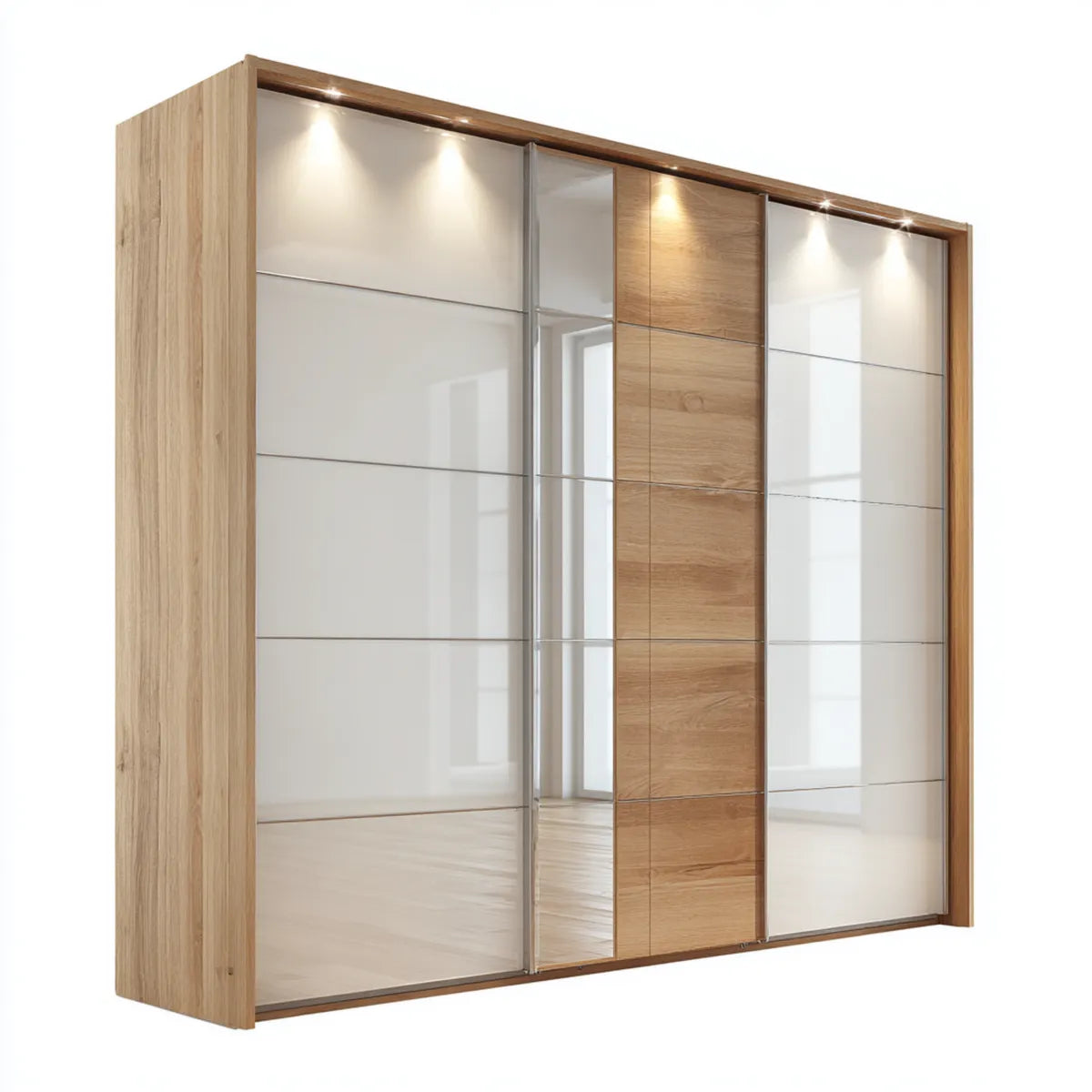 Szafa 3-drzwiowa przesuwne naturalny biały dąb z lusterkami 270 x 62 x 220 cm prostokątne płyty laminowane
