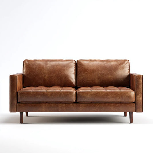 Sofa, Brązowa 2 fotelowa sofa w prostokątnej, syntetycznej skórze poliuretanowej 180 x 85 x 83 cm