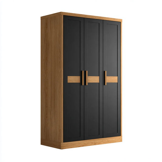 Szafa na szafy 3 czarne drzwi i dąb 120 x 52 x 200 cm w prostokątnym MDF