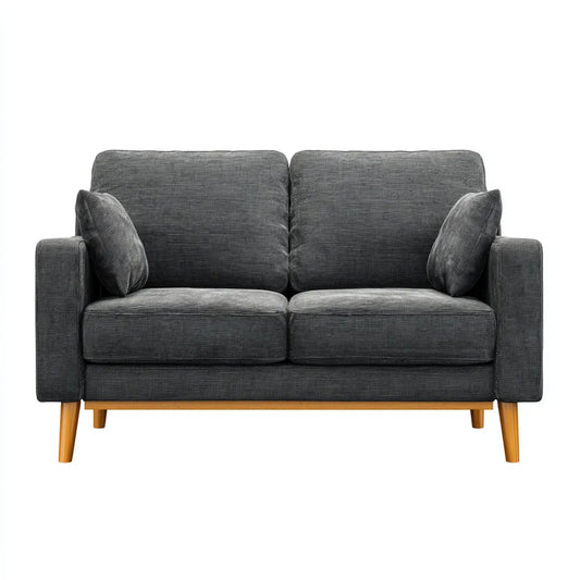 Sofa, 2-fotelikowa sofa ciemnoszara z tapicerką poliestrową i litymi nóżkami z drewna prostokątnymi 150 x 85 x 85 cm