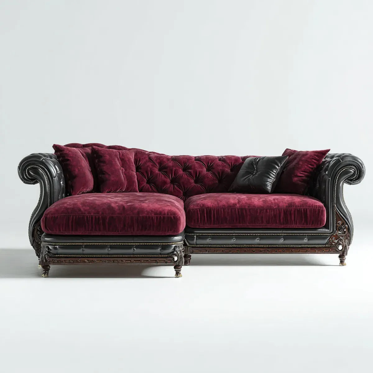 Sofa, 3-osobowy Chesterfield Sofa Bordeaux czarny 235 x 95 x 90 cm poliestrowy aksamit PU sztucznej skóry prostokątne
