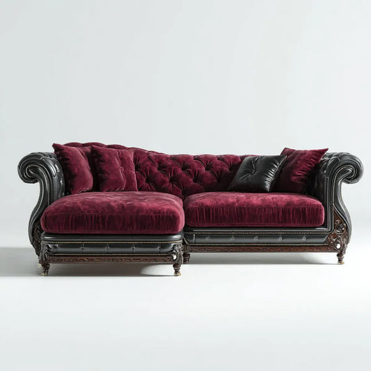 Sofa, 3-osobowy Chesterfield Sofa Bordeaux czarny 235 x 95 x 90 cm poliestrowy aksamit PU sztucznej skóry prostokątne