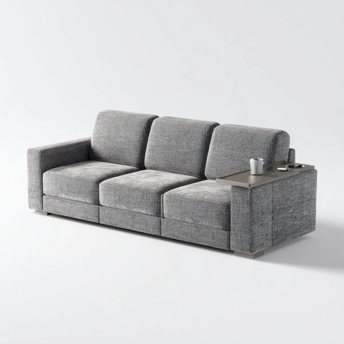 sofa 3-osobowa szara 220 x 92 x 86 cm poliester prostokątna z półką i 2 uchwyty na napoje