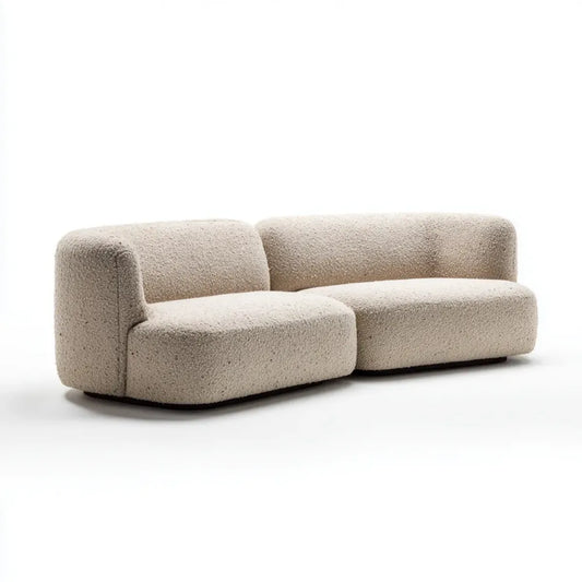 Sofa, 2-fotelikowa kanapa beżowa 180 x 95 x 70 cm poliestrowy bookle zakrzywiony kształt