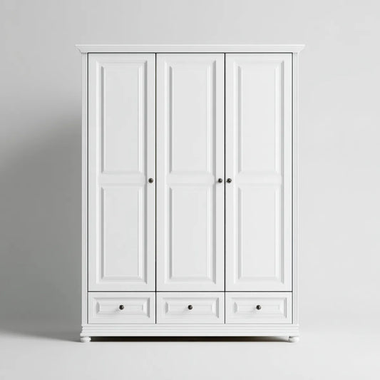 Szafa na szafy 3 białe drzwi 150 x 55 x 210 cm w prostokątnym MDF z 3 szufladami