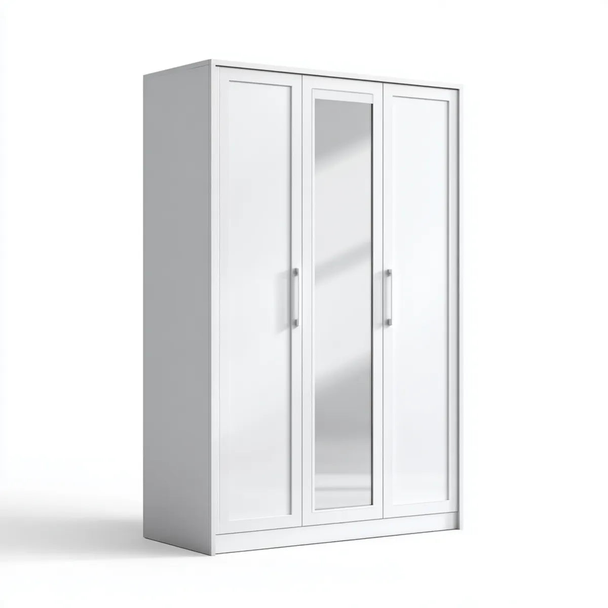 Szafa 3 białe drzwi 120 x 52 x 180 cm w prostokątnej płyty wiórowej z lustrem