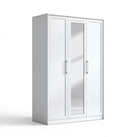 Szafa 3 białe drzwi 120 x 52 x 180 cm w prostokątnej płyty wiórowej z lustrem
