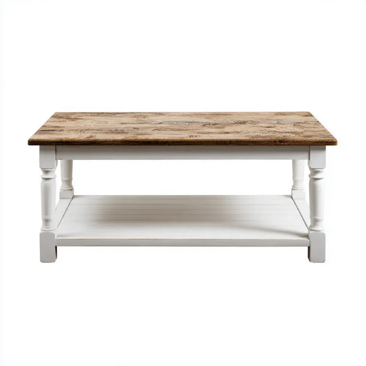Stolik kawowy, Stół kawowy z półką Biała naturalna 120 x 60 x 45 cm litego drewna prostokątne