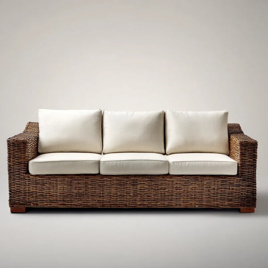 Sofa ogrodowa, Taras 3-osobowy sofa Brązowy krem 200 x 85 x 80 cm Polirattan prostokątna