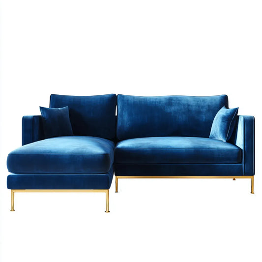 Sofa, Kanapa narożna z krzesłem o kolorze ciemnoniebieskim 245 x 160 x 85 cm poliestrowy aksamit kształt litery L