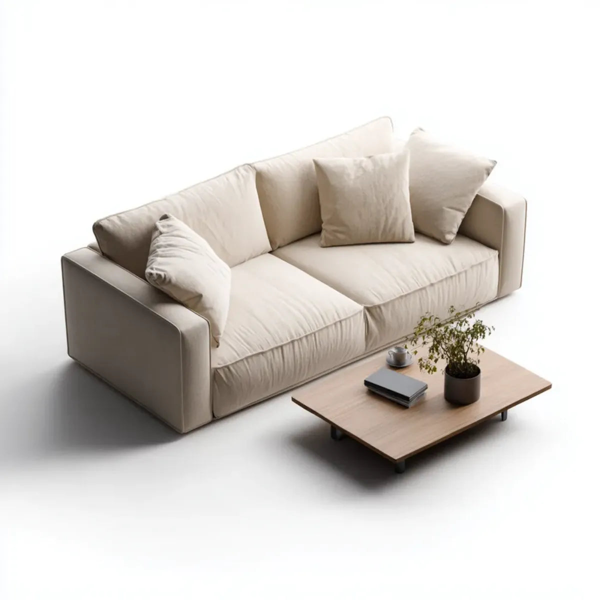 Sofa, 3-osobowa kanapa beżowa 220 x 95 x 78 cm poliester prostokątna
