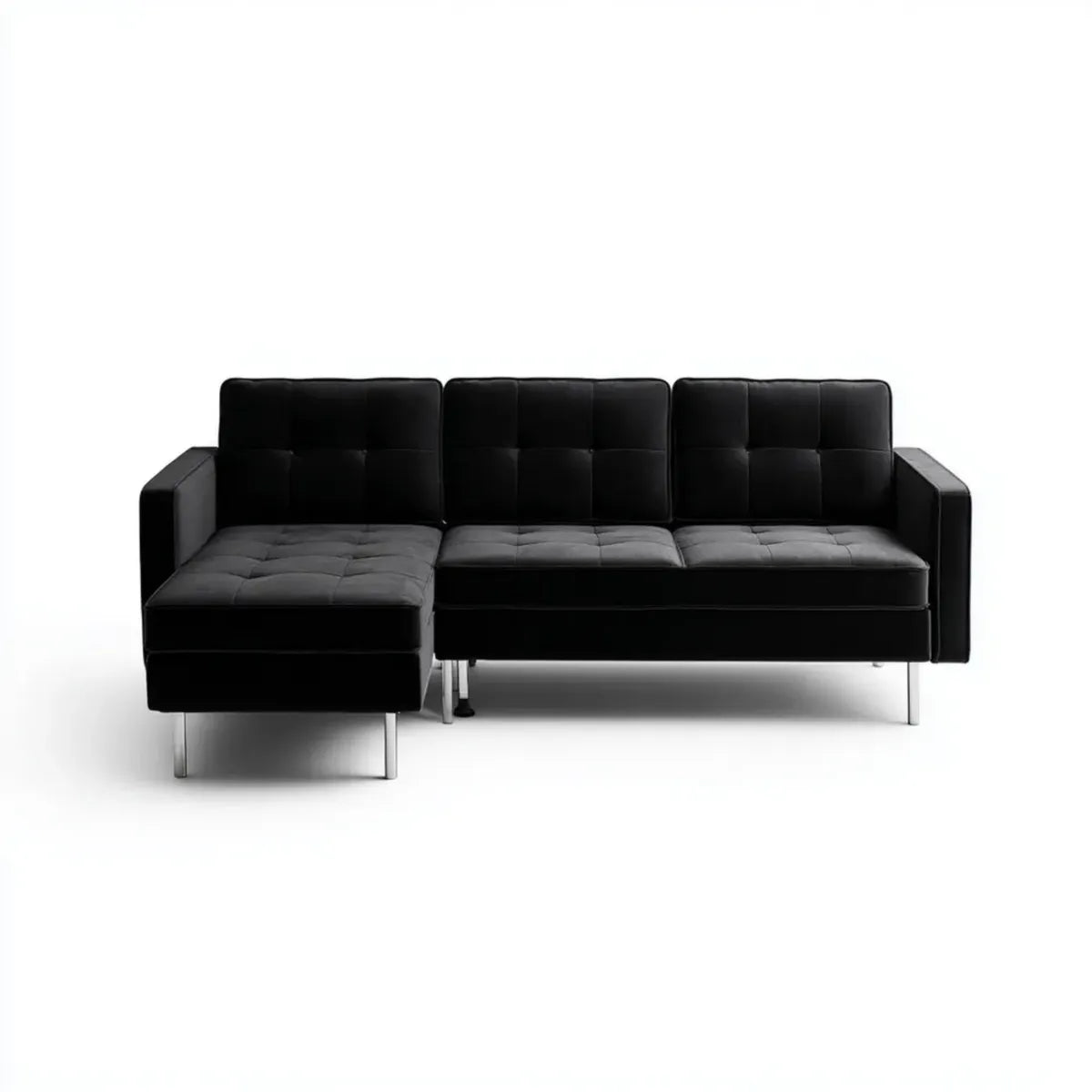 Sofa, 3-osobowa kanapa narożna z szezlongiem Czarna 252 x 153 x 80 cm sztuczna skóra PU