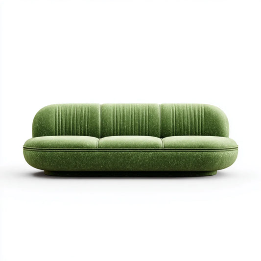 Sofa, Zielona sofa 3-osobowa w poliestrowym aksamicie o okrągłym kształcie 220 x 95 x 78 cm