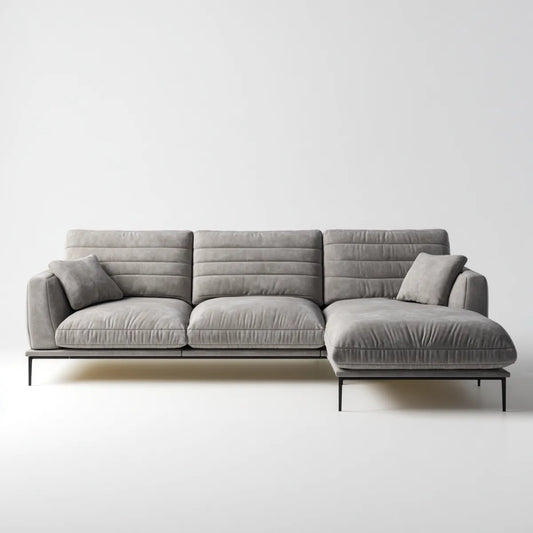 Sofa, 3 fotela prosta sofa szara 280 x 160 cm w kształcie poliestrowego mikrofibry L