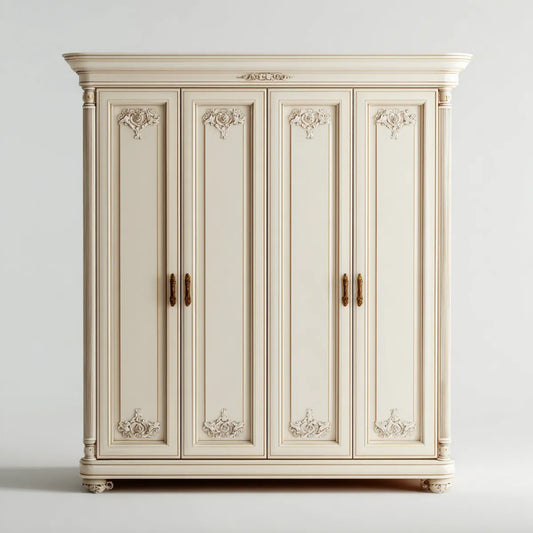Szafa na Szafa 4-drzwiowa z kości słoniowej 220 x 60 x 220 cm w MDF i prostokątnym drewnie litym