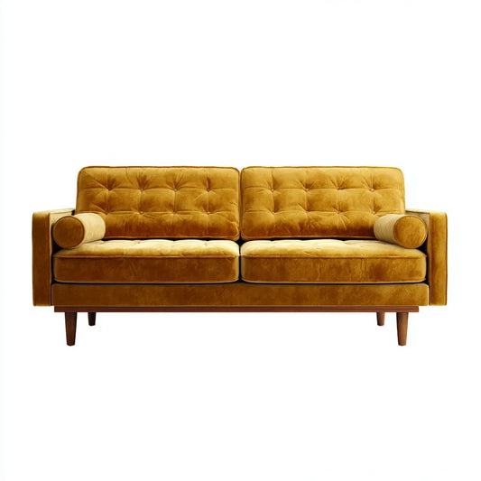 Sofa, 3 fotela w kapitonowym aksamicie poliestrowym z litymi nogami z drewna 210 x 85 x 86 cm