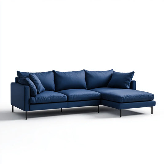 Sofa, 3-osobowa granatowy sofa poliestrowa z kątem prostym 260 x 160 x 85 cm kształt L