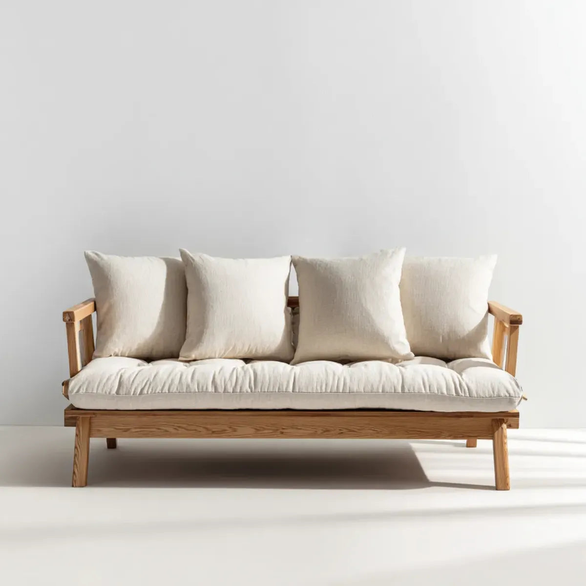 Sofa, Beżowa 3 fotela sofa 210 x 82 x 78 cm ramka poliestrowa z litego dębu prostokątnego