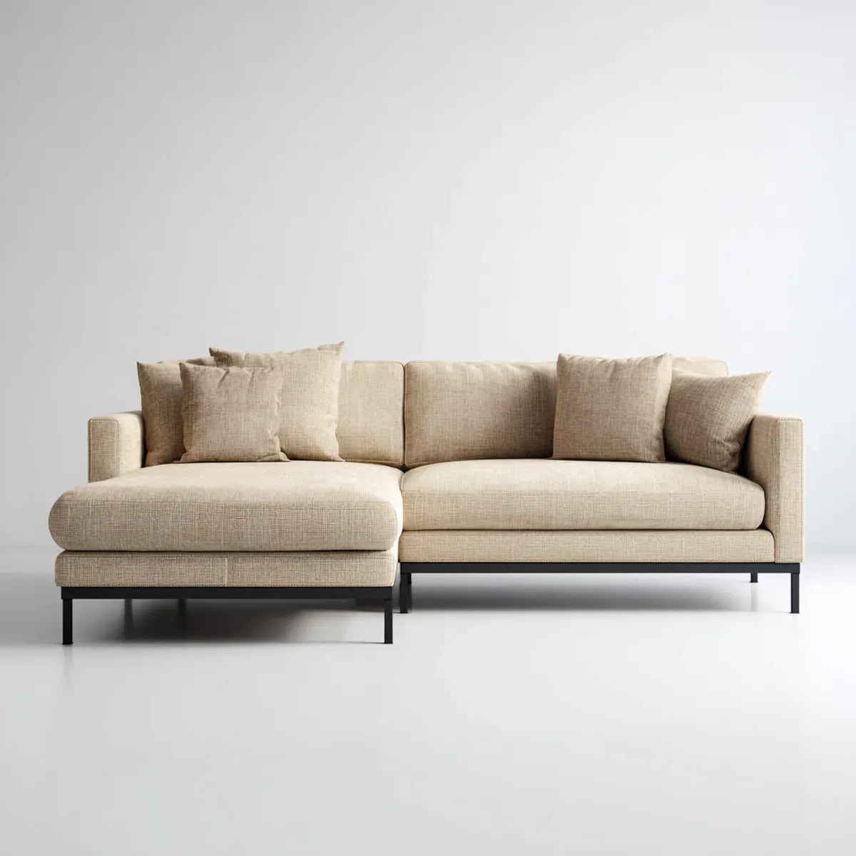 Sofa, Kanapa narożna z otomanem beżowym 270 x 160 x 85 cm tapicerka poliestrowa o kształcie L