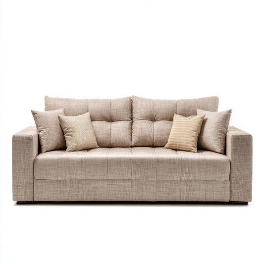 Sofa, 3-osobowa kanapa beżowa 210 x 95 x 88 cm poliester prostokątna